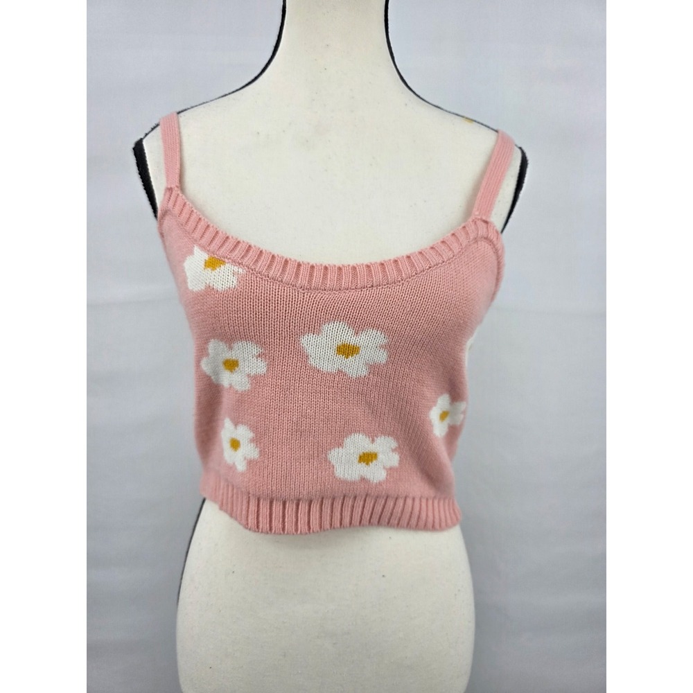 Altar'd State Pink Daisy Floral Knit Crop Tank Top Sweater Small